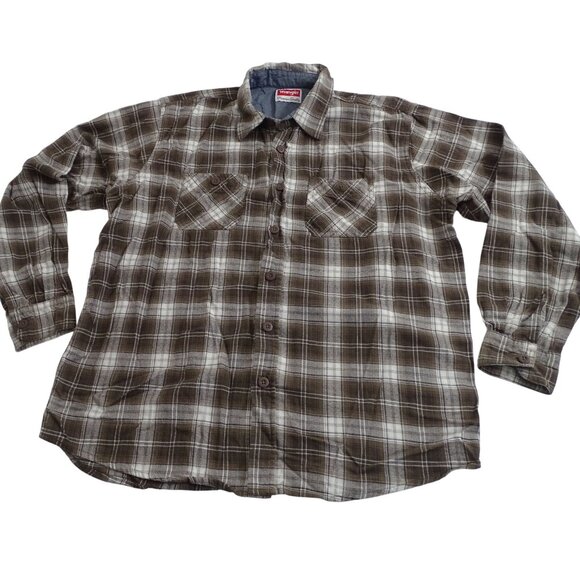 Wrangler Brown Plaid Button Up Flannel Western Shirt Men Size XL Cotton Long Slv - Picture 1 of 10